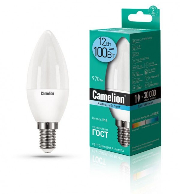  Лампа светодиодная LED12-C35/845/E14 12Вт 220В Camelion 13689 