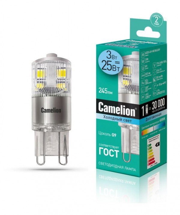  Лампа светодиодная LED3-G9-NF/845/G9 3Вт 220В Camelion 13703 