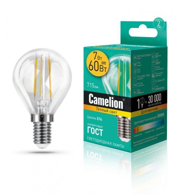  Лампа светодиодная LED7-G45-FL/830/E14 7Вт 220В Camelion 13456 