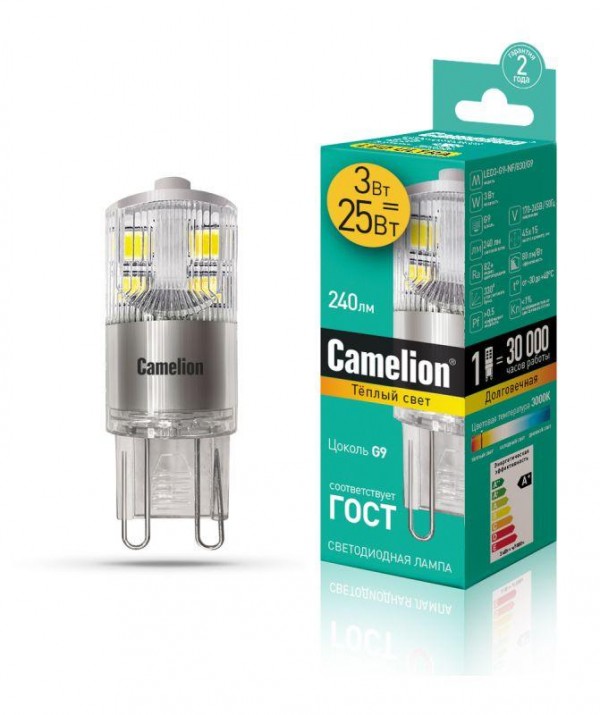  Лампа светодиодная LED3-G9-NF/830/G9 3Вт 220В Camelion 13702 