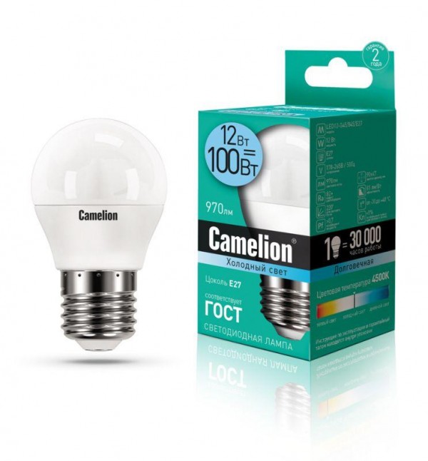  Лампа светодиодная LED12-G45/845/E27 12Вт 220В Camelion 13696 