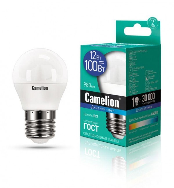  Лампа светодиодная LED12-G45/865/E27 12Вт 220В Camelion 13698 