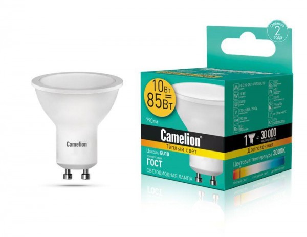  Лампа светодиодная LED10-GU10/830/GU10 10Вт 220В Camelion 13682 