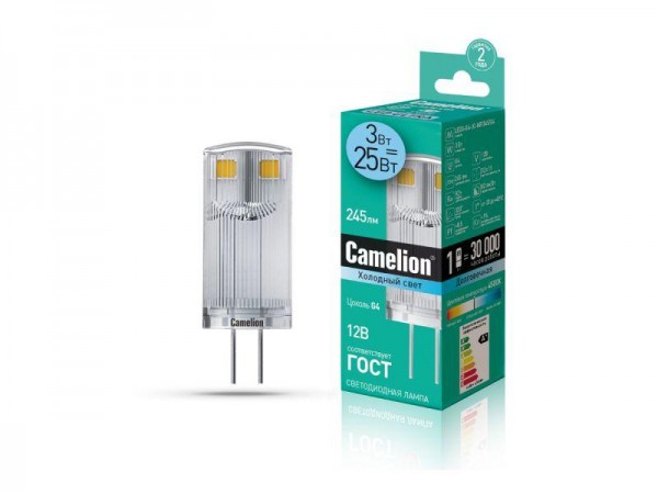  Лампа светодиодная LED3-G4-JC-NF/845/G4 3Вт 12В AC/DC Camelion 13701 