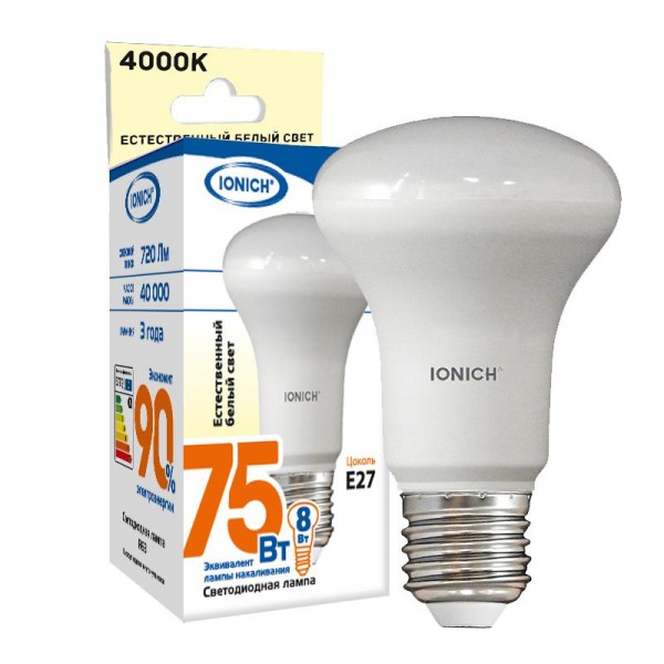 Лампа светодиодная ILED-SMD2835-R63-8-720-220-4-E27 (0170) IONICH 1528 