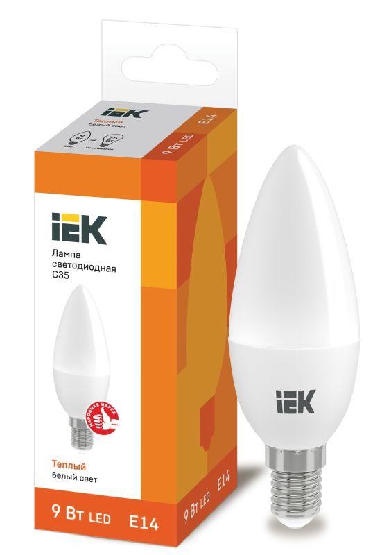  Лампа светодиодная ECO C35 9Вт свеча 3000К E14 230В IEK LLE-C35-9-230-30-E14 