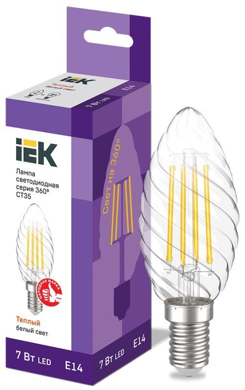  Лампа светодиодная 360° CT35 7Вт свеча витая 3000К E14 230В IEK LLF-CT35-7-230-30-E14-CL 