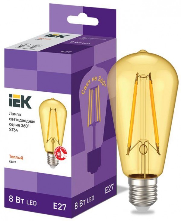  Лампа светодиодная 360° ST64 8Вт 2700К E27 230В золото IEK LLF-ST64-8-230-30-E27-CLG 