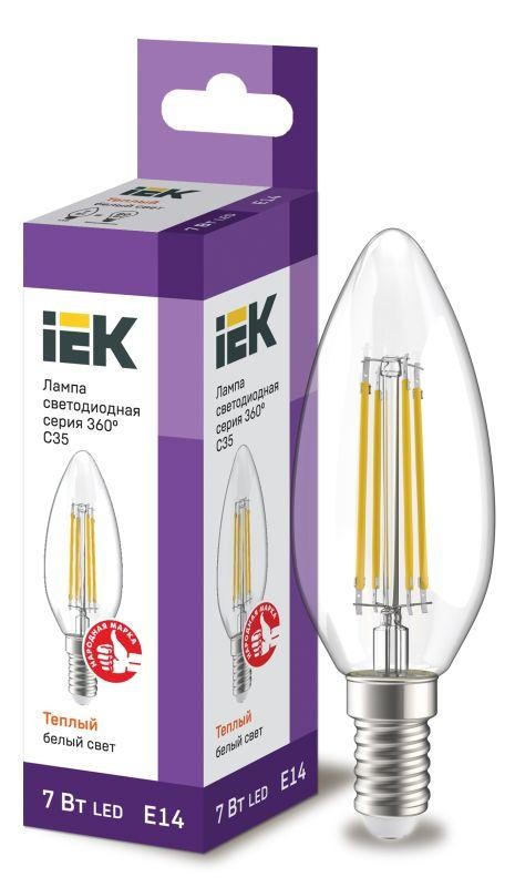  Лампа светодиодная 360° C35 7Вт свеча 3000К E14 230В прозр. IEK LLF-C35-7-230-30-E14-CL 