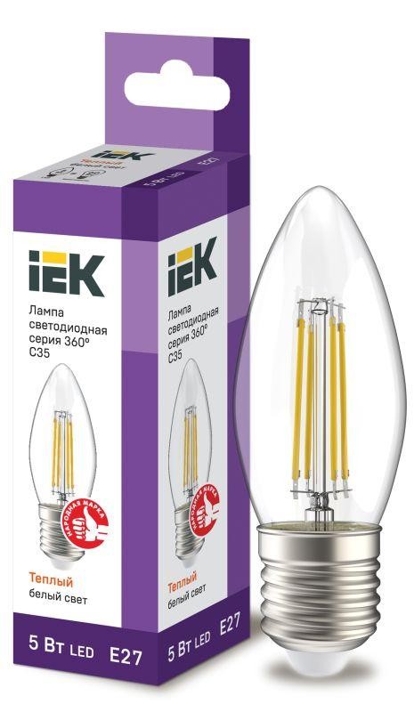  Лампа светодиодная 360° C35 5Вт свеча 3000К E27 230В прозр. IEK LLF-C35-5-230-30-E27-CL 