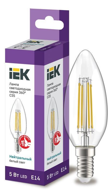  Лампа светодиодная 360° C35 5Вт свеча 4000К E14 230В прозр. IEK LLF-C35-5-230-40-E14-CL 