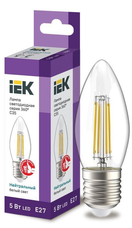  Лампа светодиодная 360° C35 5Вт свеча 4000К E27 230В прозр. IEK LLF-C35-5-230-40-E27-CL 