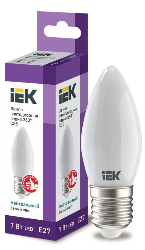  Лампа светодиодная 360° C35 7Вт свеча 4000К E27 230В мат. IEK LLF-C35-7-230-40-E27-FR 