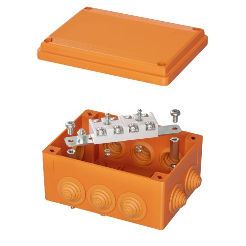  Коробка ответвительная FS 150х110х70мм 4р 450В 20А 10кв.мм нерж. контакт с каб. вводами и клеммн. IP55 пластик. DKC FSK21410 