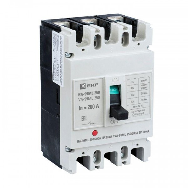  Выключатель автоматический 3п 250/200А 20кА ВА-99МL Basic EKF mccb99-250-200mi 