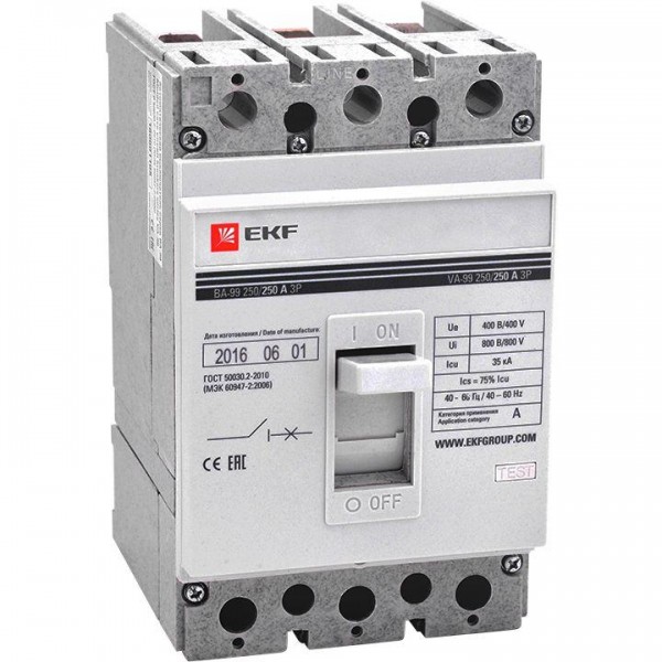  Выключатель автоматический 3п 250/160А 35кА ВА-99 PROxima без коннекторов EKF mccb99-250-160-n 
