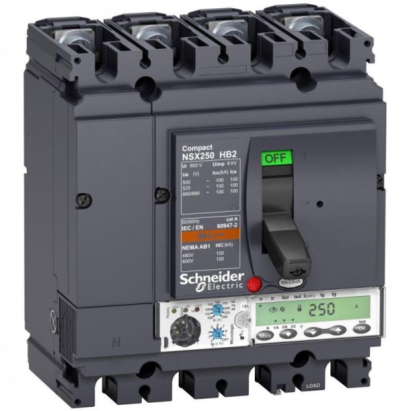  Выключатель автоматический 4п 250А 100кА при 690В NSX250HB2 Micrologic 6.2E SchE LV433589 