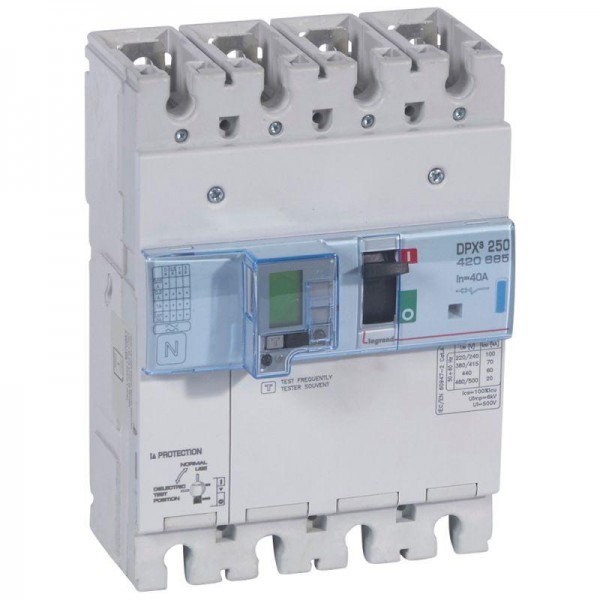  Выключатель автоматический дифференцированного тока 4п 40А 70кА DPX3 250 электрон. расцеп. с изм. блоком Leg 420685 