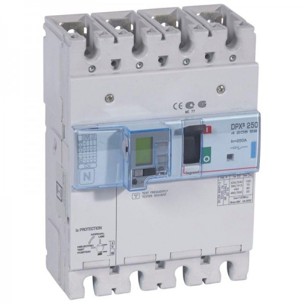  Выключатель автоматический дифференцированного тока 4п 250А 70кА DPX3 250 электрон. расцеп. Leg 420659 