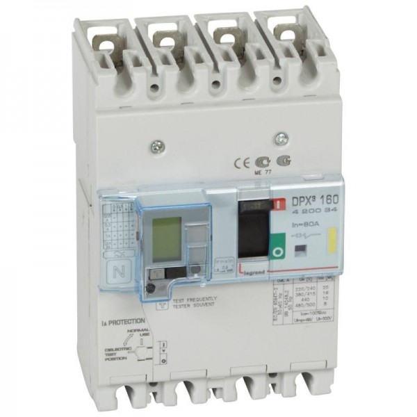  Выключатель автоматический дифференцированного тока 4п 80А 16кА DPX3 160 термомагнитн. расцеп. Leg 420034 