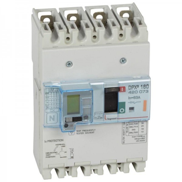  Выключатель автоматический дифференцированного тока 4п 63А 25кА DPX3 160 термомагнитн. расцеп. Leg 420073 