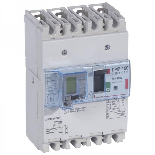  Выключатель автоматический дифференцированного тока 4п 16А 36кА DPX3 160 термомагнитн. расцеп. Leg 420110 
