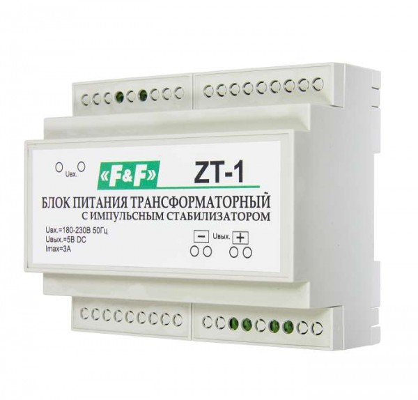  Блок питания ZT-1 (трансформаторный; с импульсным стабилизатором; вых. параметры: 5В/3А 12В/2А 24В/1А; 6 модулей 180-264В AC IP20) F&F EA11.001.010 