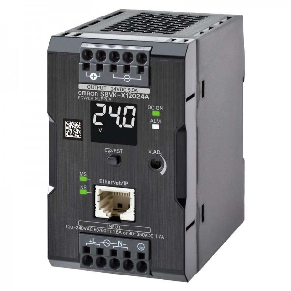  Источник импульсный S8VKX12024AEIP с дисплеем 120Вт выход. 24В 5А монтаж на DIN-рейку клеммы Push-in с покрытием Ethernet/Modbus Omron 680585 