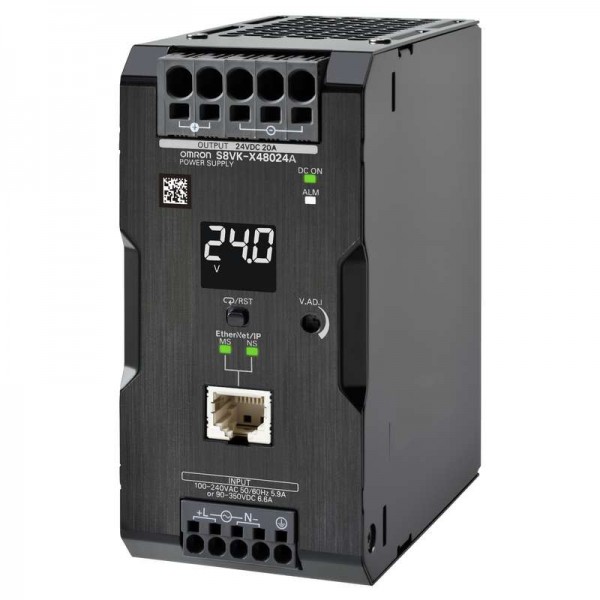  Источник импульсный S8VKX48024AEIP с дисплеем 480Вт выход. 24В 20А монтаж на DIN-рейку клеммы Push-in с покрытием Ethernet/Modbus Omron 680580 