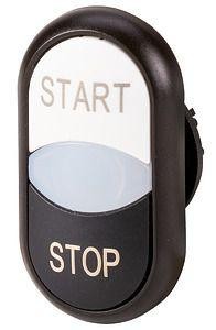  Кнопка двойная с сигнальной лампой; с обозначением "start" "stop" бел./черн.; лицевое кольцо M22S-DDL-WS-GB1/GB0 черн. EATON 216709 