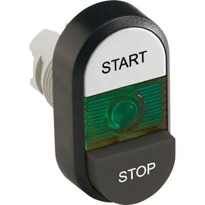  Кнопка двойная MPD19-11G (бел./черн. выступающая) зел. линза с текстом "START/STOP" ABB 1SFA611148R1102 
