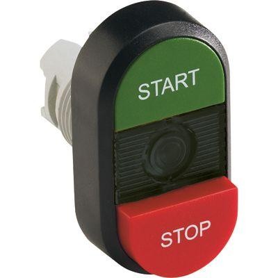  Кнопка двойная MPD15-11B (зел./красн. выступающая) непрозрачная черн. линза с текстом "START/STOP" ABB 1SFA611144R1106 