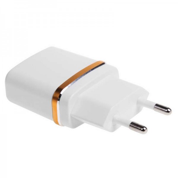  Устройство зарядное сетевое USB (СЗУ) (5В 2100мА) бел. с зол. полоской Rexant 18-2222 