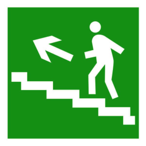  Знак безопасности BL-3015B.E16 "Напр. к эвакуац. выходу по лестнице вверх (лев.)" Белый свет a14594 