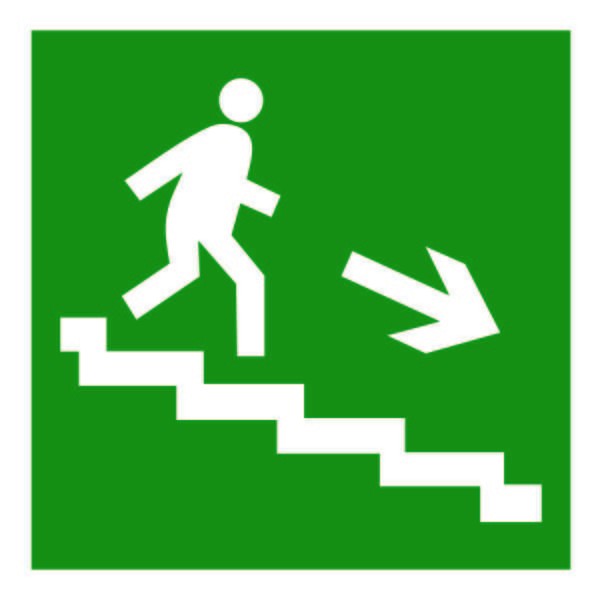  Знак безопасности BL-3015B.E13 "Напр. к эвакуац. выходу по лестнице вниз (прав.)" Белый свет a14591 