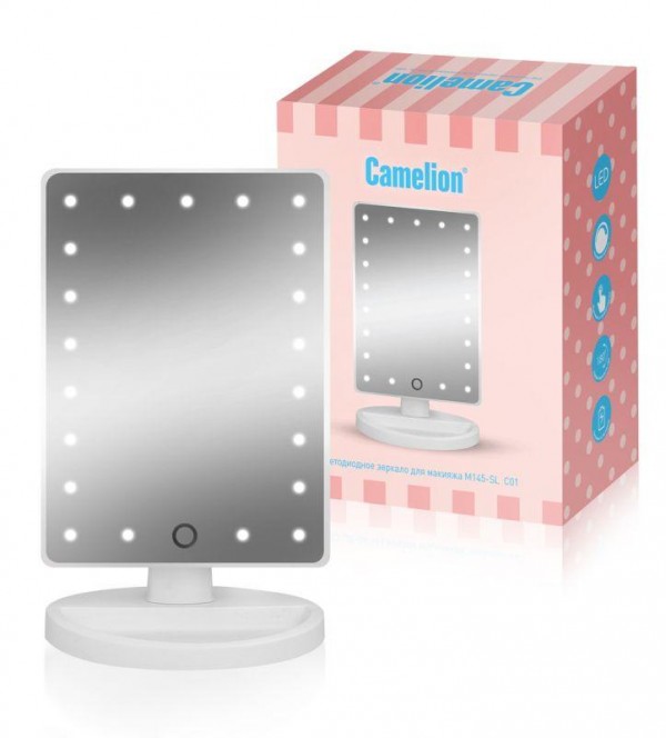  Зеркало M145-SL C01 с LED подсветкой 1x дневной свет 5Вт 4хLR6 бел. Camelion 14006 