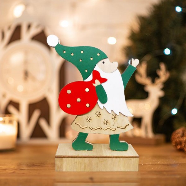  Фигура деревянная "Дед Мороз" 18см с подсветкой Neon-Night 504-016 