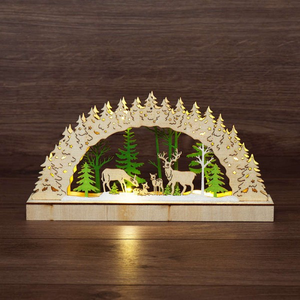  Фигура деревянная с подсветкой "Семейство оленей" 30х5х15.7см NEON-NIGHT 504-026 
