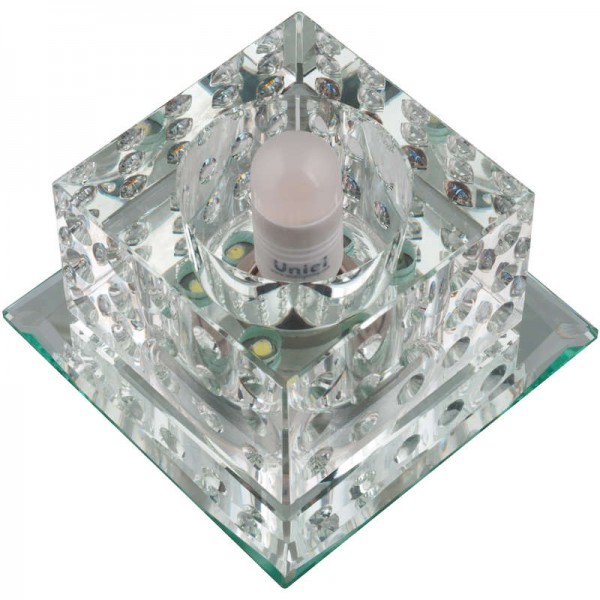  Светильник декоративный встраиваемый DLS-L116 G9 GLASSY/CLEAR "Luciole" квадрат без лампы G9 доп. светодиод. подсветка 1Вт основание стекло зеркал. отделка кристалл прозр. Fametto 10743 