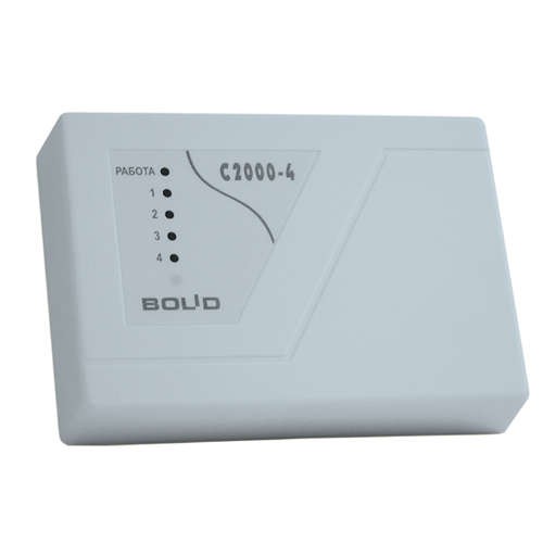  Прибор С2000-4 ПКП приемно-контрольный (4 ШС 2 рел. выхода; вход touch memory внутренний буфер 255 событий интерфейс RS-485) Болид 004119 