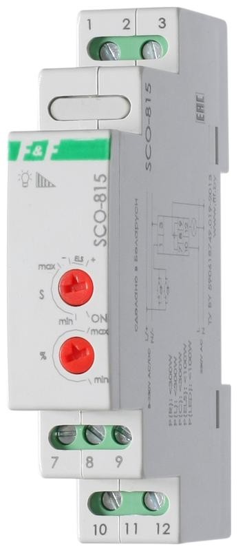  Регулятор освещенности SCO-815 (для всех типов ламп; напряжение входа управления от 8-230В AC/DC; монтаж на DIN-рейке <5А 230В AC IP20) F&F EA01.006.001 