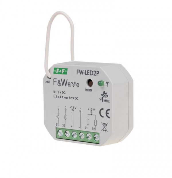  Система модульная FW-LED2P (диммер-реле двухканал.; для LED ламп и LED лент; soft start; локал. и удален. управление; до 8 радио передатчиков; установка в монтаж. коробку d60мм) F&F EA14.002.004 