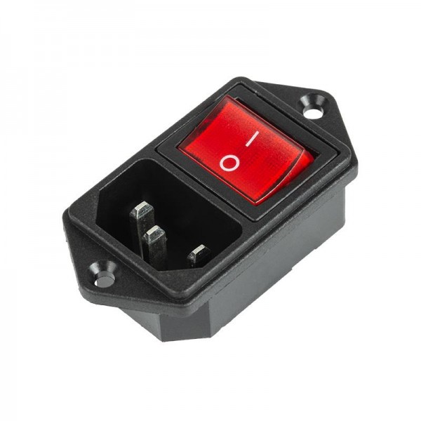  Выключатель клавишный 250В 6А (4с) ON-OFF подсветка+штекер C14 3PIN красн. Rexant 36-2282 