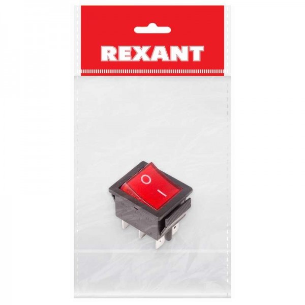  Выключатель клавишный 250В 15А (6с) ON-ON красн. с подсветкой (RWB-506 SC-767) (инд. упак.) Rexant 36-2350-1 