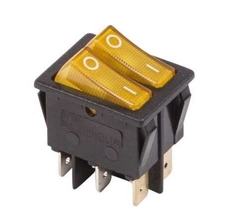  Выключатель клавишный 250В 15А (6с) ON-OFF желт. с подсветкой ДВОЙНОЙ (RWB-511 SC-797) Rexant 36-2413 