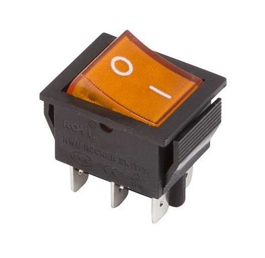  Выключатель клавишный 250В 15А (6с) ON-ON с подсветкой (RWB-506; SC-767) желт. Rexant 36-2353 