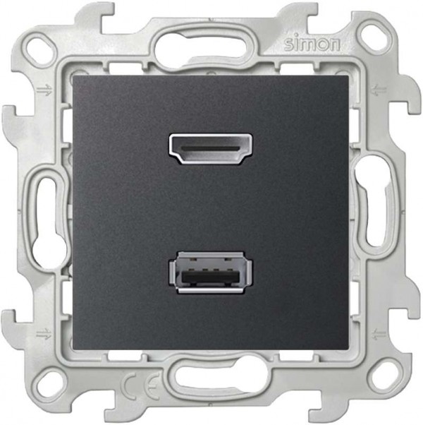  Механизм коннектора HDMI+USB 2.0 Simon24 графит 2411095-038 