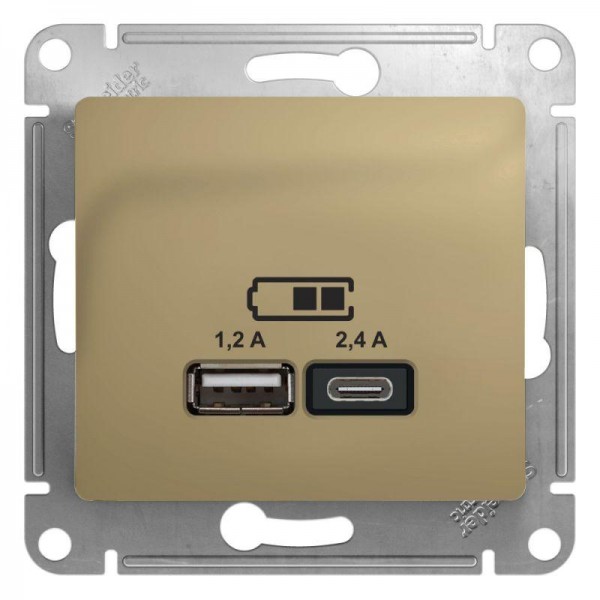  Механизм розетки USB GLOSSA A+С 5В/2.4А 2х5В/1.2А титан SchE GSL000439 