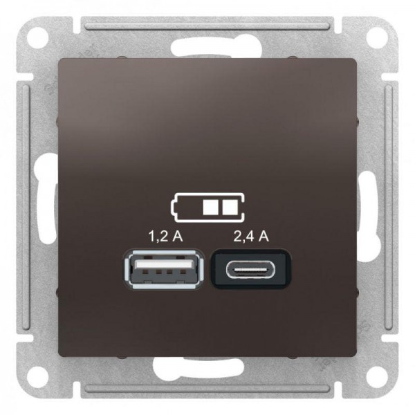  Механизм розетки USB AtlasDesign A+С 5В/2.4А 2х5В/1.2А мокко SchE ATN000639 