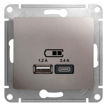  Механизм розетки USB GLOSSA A+С 5В/2.4А 2х5В/1.2А платина SchE GSL001239 